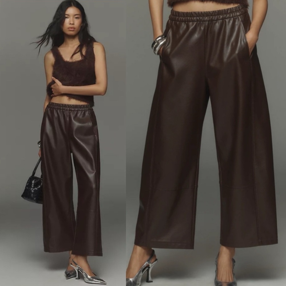 NWT Anthropologie Pilcro The Izzie Relaxed Pull On Barrel Pants Faux Leather